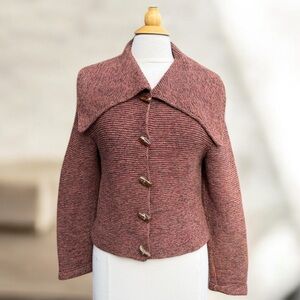 Lele Euro hand knit Elegant Women's reddish brown rainbow marl cardigan